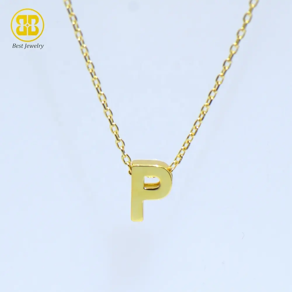 Kalung Minimalis Kecil Emas Padat Huruf P, Perhiasan Terbaik Terbaru 925 Perak Murni DIY Kombinasi Huruf Huruf P