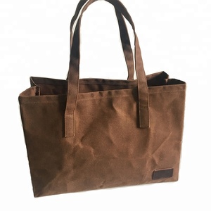 <span class=keywords><strong>Toile</strong></span> cirée Stand UP Shopping Sac fourre-tout fait à la main Sac d'épicerie solide Extra Large Carryall Sac à bandoulière - Product Image 1