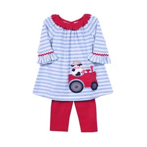 China Supplier Adore Kids Clothes Fall Farm Cow Applique Outfits Wholesale Children Clothing Sets Toddler Boutique Outfits