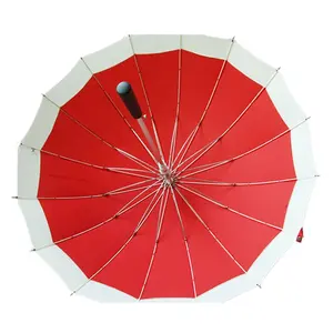 Fabricação Impermeável Barato Atacado 16 costelas Auto Open Custom com Logotipo Vermelho Durável Senhora Golf Stick Straight Umbrella