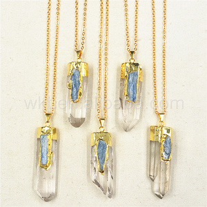 WT-N766 Newest Fashion Natural <strong>Clear</strong> Crystal <strong>Quartz</strong> Point With Blue Kyanite Charm Pendant <strong>Necklace</strong> - Product Image 1