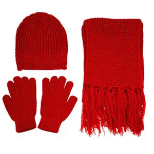 Tùy Chỉnh Winter Hat Dệt Kim Găng Tay 100% Acrylic Scarf Set Với Thêu