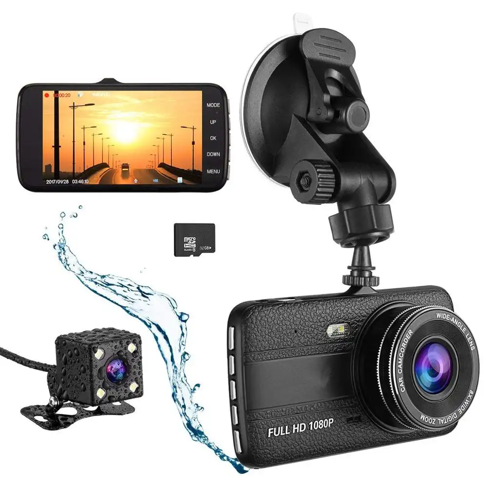 Car DVR 4 Inch Touch Auto Camera Dual Lens Dash Cam Video Recorder FHD 1080P Registrar With Rear View Camera Dashcam