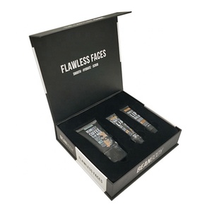 Magnetic gift pack black packaging box with plastic flocking tray for facial cleanser,hair extension packaging gift box