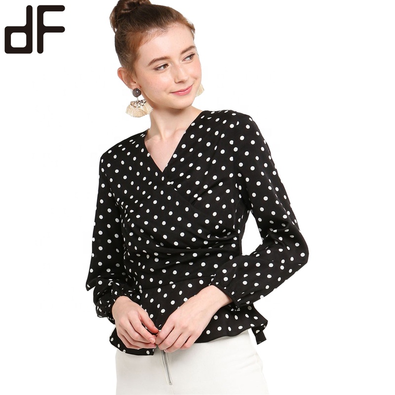 black and white polka dot chiffon blouse