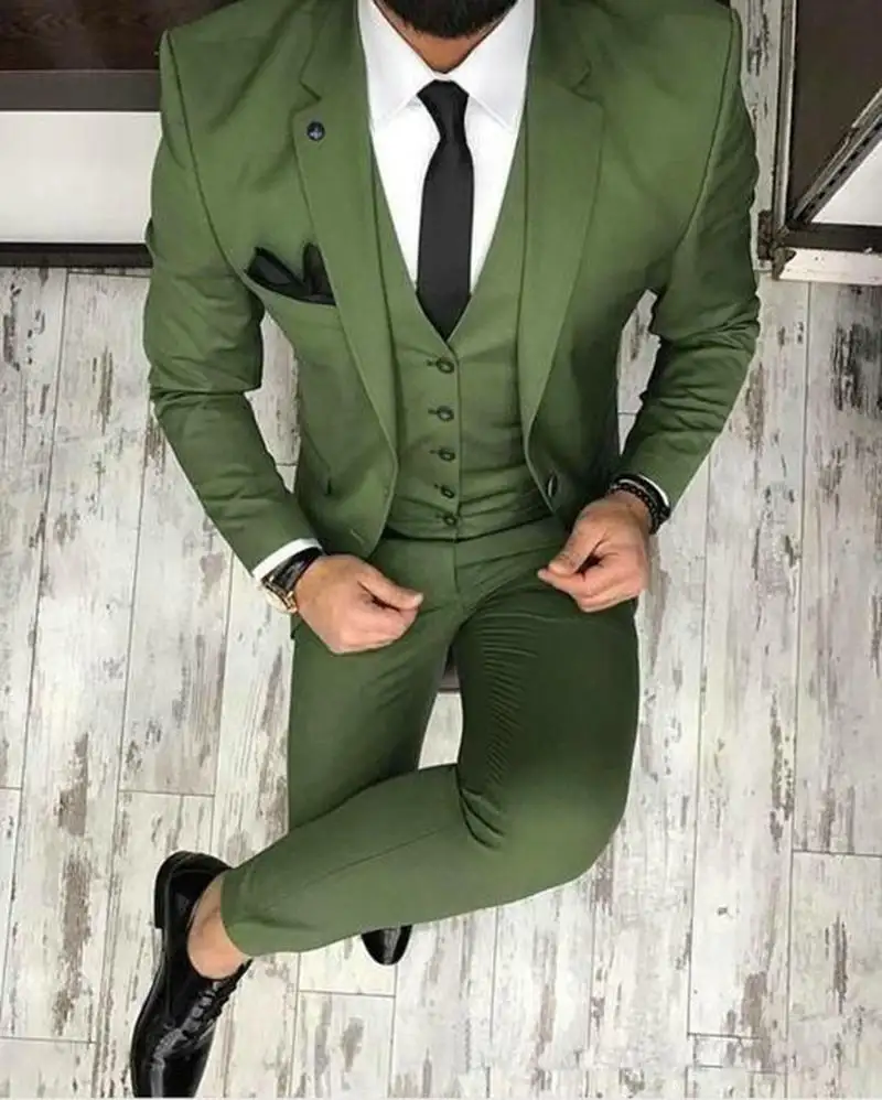 Shawl Lapel Groom Tuxedos Big size Best Man Blazer (Jacket+waistcoat+Pants+Tie+Vest) Green Men Suits for weddings MMA366