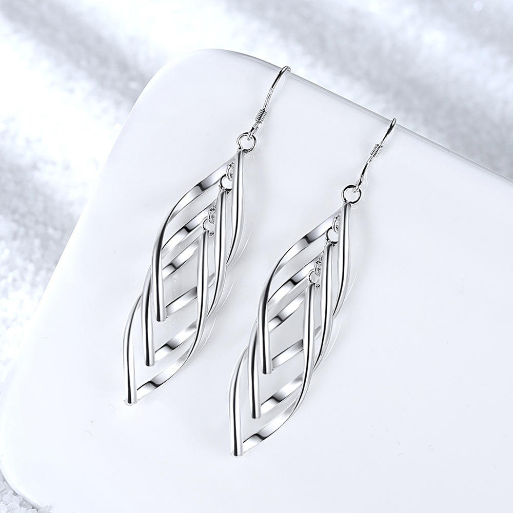 New Face-lift Double Twisted Tassel Earrings Silver Wavy Super fairy Ear  Wire Reverse Three-line Earrings