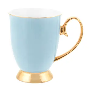 2021 vente chaude Teaware tasse en céramique poudre bleu tasses à thé avec poignée en or