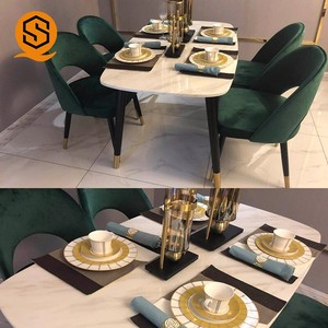 Juego de mesa de comedor con parte superior de mármol de piedra artificial, patas doradas, mesa de <span class=keywords><strong>restaurante</strong></span> sencilla para comida rápida, <span class=keywords><strong>restaurante</strong></span> - Product Image 2