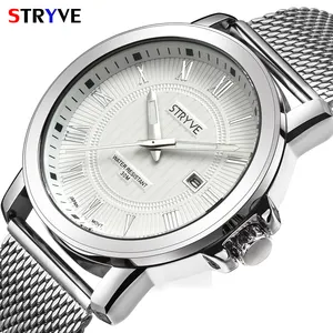 Top Brand Luxe Volledige Rvs Minimalistische Mode Mannelijke Business Kalender Klok 30 m Waterdicht Stryve Mens Luxe Horloge