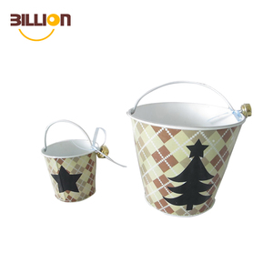 Métal De Noël Imprimé Fleurs Et Jardin Seau Avec Des Cloches - Product Image 1