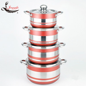 2022 Factory Outlet Harga Rendah 8 Buah Pot Stok Warna Merah Set Peralatan Masak Stainless Steel Bagian Bawah Sandwich