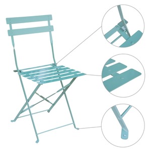 Slatted 3 Piece आउटडोर Patio फर्नीचर सेट बिस्ट्रो सेट स्टील सुरक्षित ताला के साथ तह मेज और कुर्सी सेट - Product Image 4