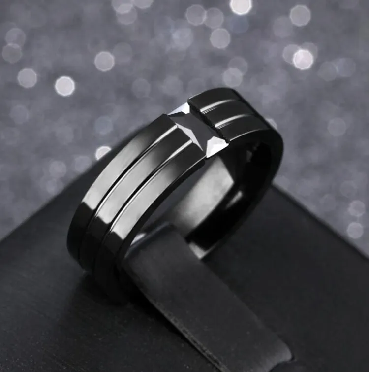 Custom Wholesale Black Zircon ring for men's gift Fashion PVD Plating 316L Stainless Steel Cool Man Rings