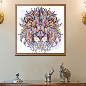 <span class=keywords><strong>Peinture</strong></span> sur toile moderne faite à la main et peinte à la main, 50x50cm, tête <span class=keywords><strong>de</strong></span> <span class=keywords><strong>lion</strong></span> <span class=keywords><strong>de</strong></span> forme spéciale, avec diamants et strass, écologique pour la maison - Product Image 2