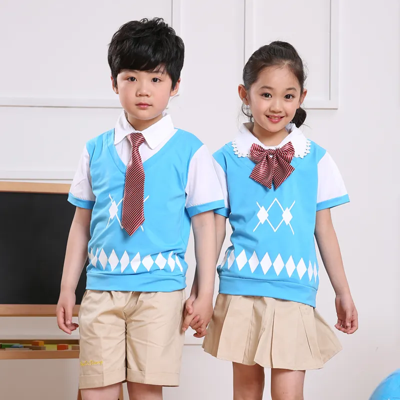Uniforme escolar ropa de los cabritos 2015 ropa de verano de manga corta set parque kinder