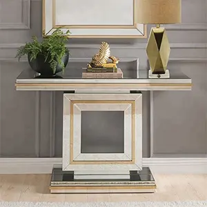 Living room furniture mirrored and golden edge console table