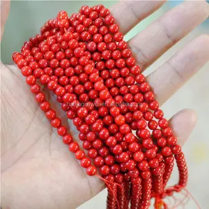 Joyería de coral rojo, piedra suelta de bambú de mar, 4-12mm, cuentas de coral rojo teñidas de aceite para hacer joyería, venta al por mayor