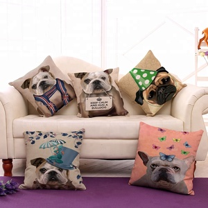 Stampa digitale personalizzata sublimazione cotone lino francese <span class=keywords><strong>cane</strong></span> toro animali pavimento divano federa cuscino - Product Image 2