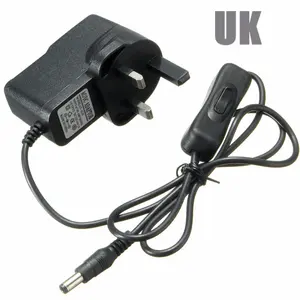 UK plug12v 0.5a 500ma 1a 1000ma Led cctv Power Supply Adapter dengan Inline on off Beralih 5.5x2.1 dc kabel