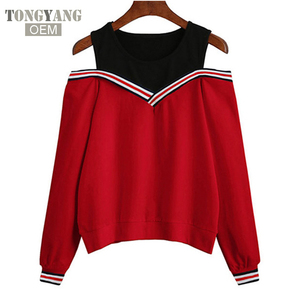 Felpa con cappuccio TONGYANG 2018 <span class=keywords><strong>felpe</strong></span> con cappuccio Patchwork con spalle scoperte Top pullover girocollo tuta da donna - Product Image 3