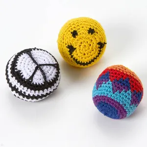 OEM Cheap Price custom color and logo eco-friendly Surface plastic particle filled wool yarn knitted woven hacky sack