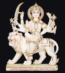 Nouvelle sculpture en marbre blanc pur Makrana Maa Durga Shashtra avec Lion assis pour la bénédiction - Product Image 1