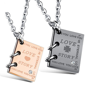 Collar de Pareja con Colgante en Forma de Libro <span class=keywords><strong>LoveStory</strong></span> de Acero Inoxidable, Diseño Nuevo, Venta al Por Mayor - Product Image 1