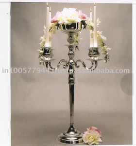 Silver Metal <b>Candelabra</b> with Flower Bowl for Wedding Centre Piece Decorations - Product Image 2