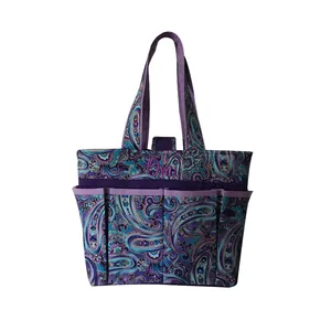 Tùy Chỉnh In Bông Vải Da Tùy Chỉnh Dệt Túi Tote Organizer 8 Túi Bingo Túi, Ladies Tote Túi, Đay Tote Túi