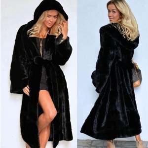 Grossista di grandi dimensioni pelliccia di visone <span class=keywords><strong>nero</strong></span> finto con cappuccio per le donne lungo <span class=keywords><strong>cappotto</strong></span> tessuto stile - Product Image 2