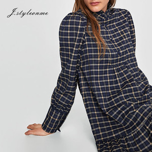 Casual manches longues plaid femmes chemise robes - Product Image 5