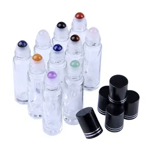 clear glass assorted Natural Quartz gemstone roller bottles for essential oil