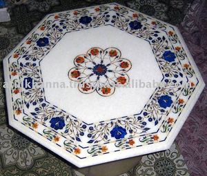 Plateaux de table en marbre blanc avec incrustations - Product Image 1