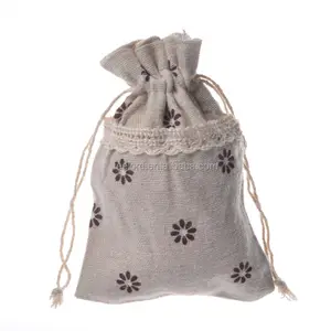 MOQ 100pcs stock lace design promotion cotton jute pocket bag 9*12cm linen drawstring pouch for jewelries and gift item