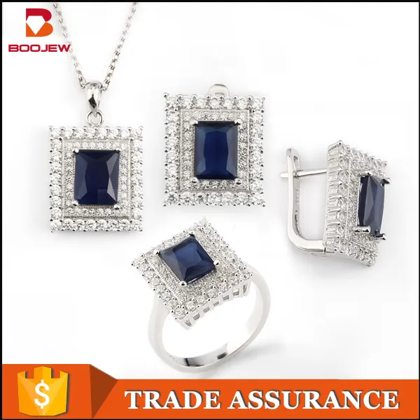 Conjunto de joias da moda, joias de prata esterlina com design de rani pul, pedra azul, branco, banhado a ouro