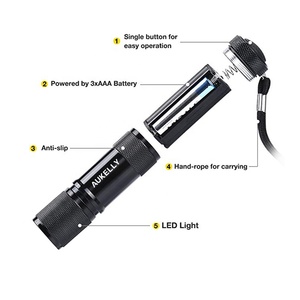Lampe torche ultraviolette violette fluorescente, <span class=keywords><strong>mini</strong></span> lampe de poche en aluminium noir Ultra <span class=keywords><strong>Violet</strong></span> 395nm 9 LED UV - Product Image 3
