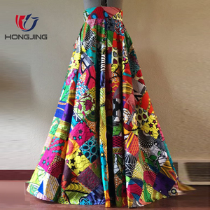 Full Circle High Waist African Wax Print <strong>Patchwork</strong> Maxi <strong>Skirt</strong> With Pockets and <strong>Patchwork</strong> Tie Belt Cotton Wedding Prom Dress - Product Image 1