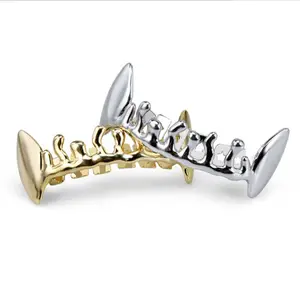Blues RTS Gold Silver gold Color Hip hop Vampire Fangs 8 Large Teeth Grillz for Halloween party gift