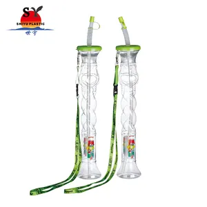 2024 haute qualité 420ml PET réutilisable vaisselle en gros fête en plastique cour tasse bouteille avec décoration ceinture pour les Occasions alimentaires