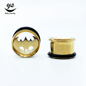Vergoldeter Edelstahl-Körpers chmuck Single Flare Tunnel Plugs Gummi Hohl schläger Hochzeit Verlobung Vergoldetes Piercing - Product Image 1