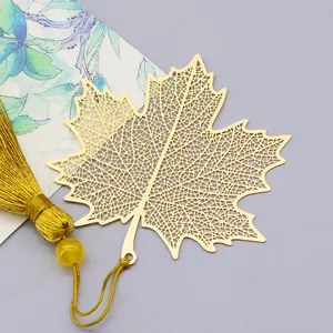 Brass Metal High Quality Brass Hollow Out Golden Maple Leaf Metal Bookmark