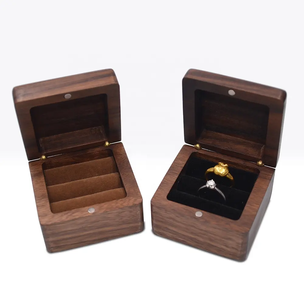 Seatrend caixa de pulseira quadrada, organizador de joias, noz escura e casamento, caixa de anel com flanela