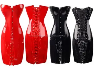 Lencería Sexy negro PVC o de cuero de imitación gótica del corsé del vestido Clubwear 20118