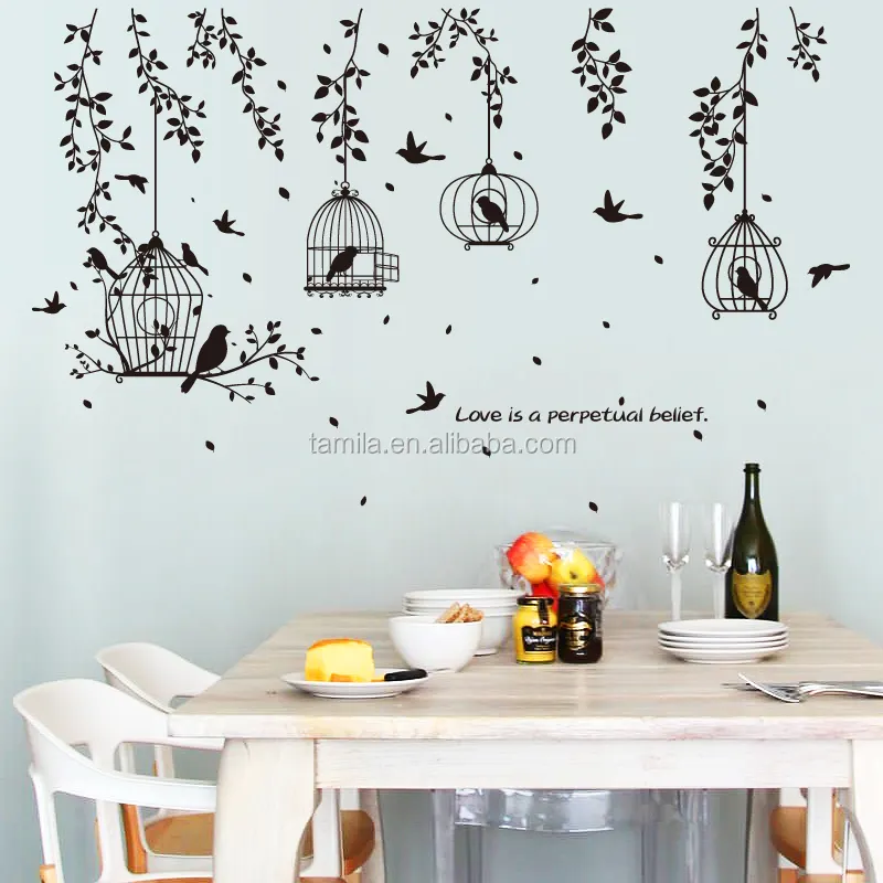 Black tree Bird Cage Vinyl Wall Decals For Living Room/Bedroom Wall Stickers Home Decoration Wallpapers