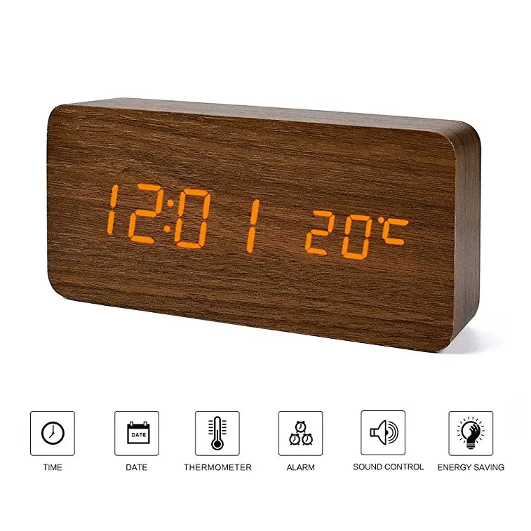 Zogift amazon kỹ thuật số đồng hồ báo thức, led gỗ đồng hồ báo thức và led clock