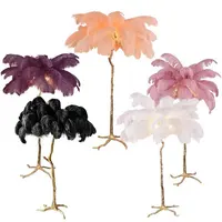 Modern Palm Tree Stand Copper Ostrich Feather Floor Lamp
