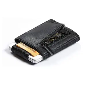 Portefeuille en cuir véritable pour hommes, mini porte-cartes, sangle élastique, minimaliste