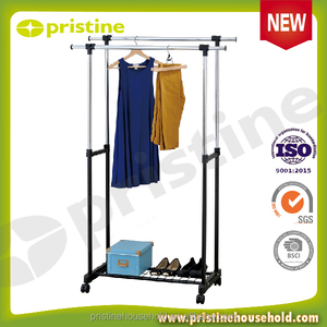Estante de ropa de doble polo con Soporte de alambre