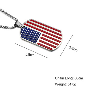 Classic Unisex Silver Dog Tag colgante de la joyería de acero inoxidable de la bandera americana collar - Product Image 1
